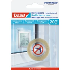 Tesa Montageband transparent Glas 1,5 m x 19 mm Traglast 20 kg