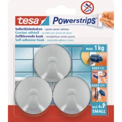 Tesa Powerstrips Haken Small rund chrom 3 Stück
