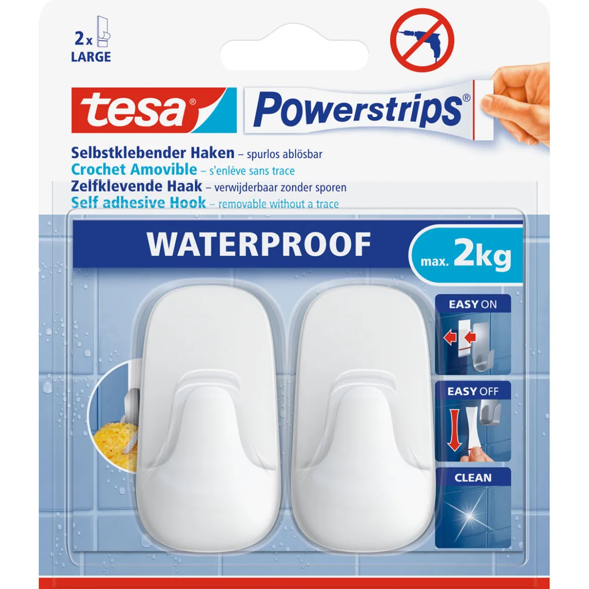 Tesa Powerstrips Waterproof Haken Large Plastik weiss
