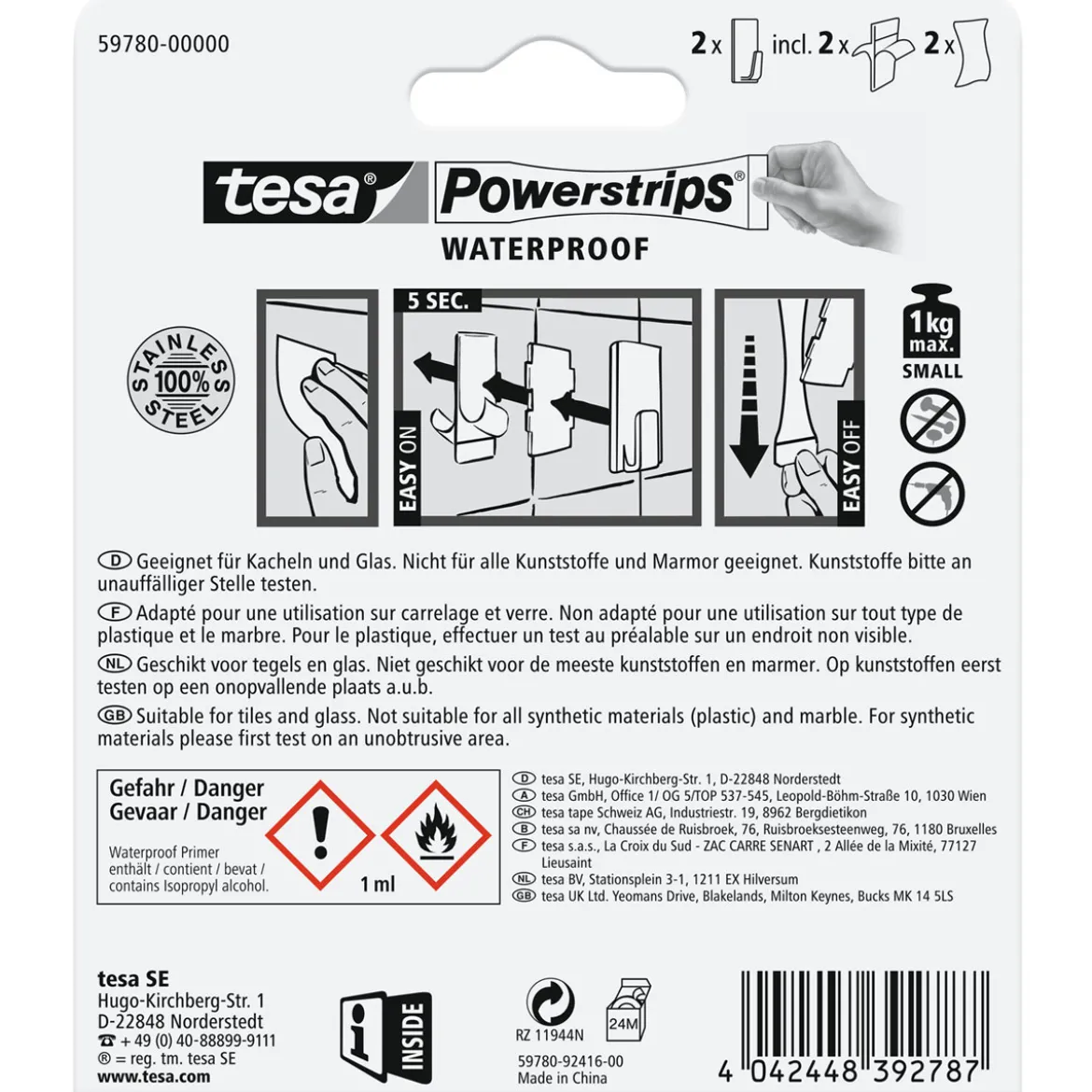 Tesa Powerstrips Waterproof Haken Small Metall rechteckig