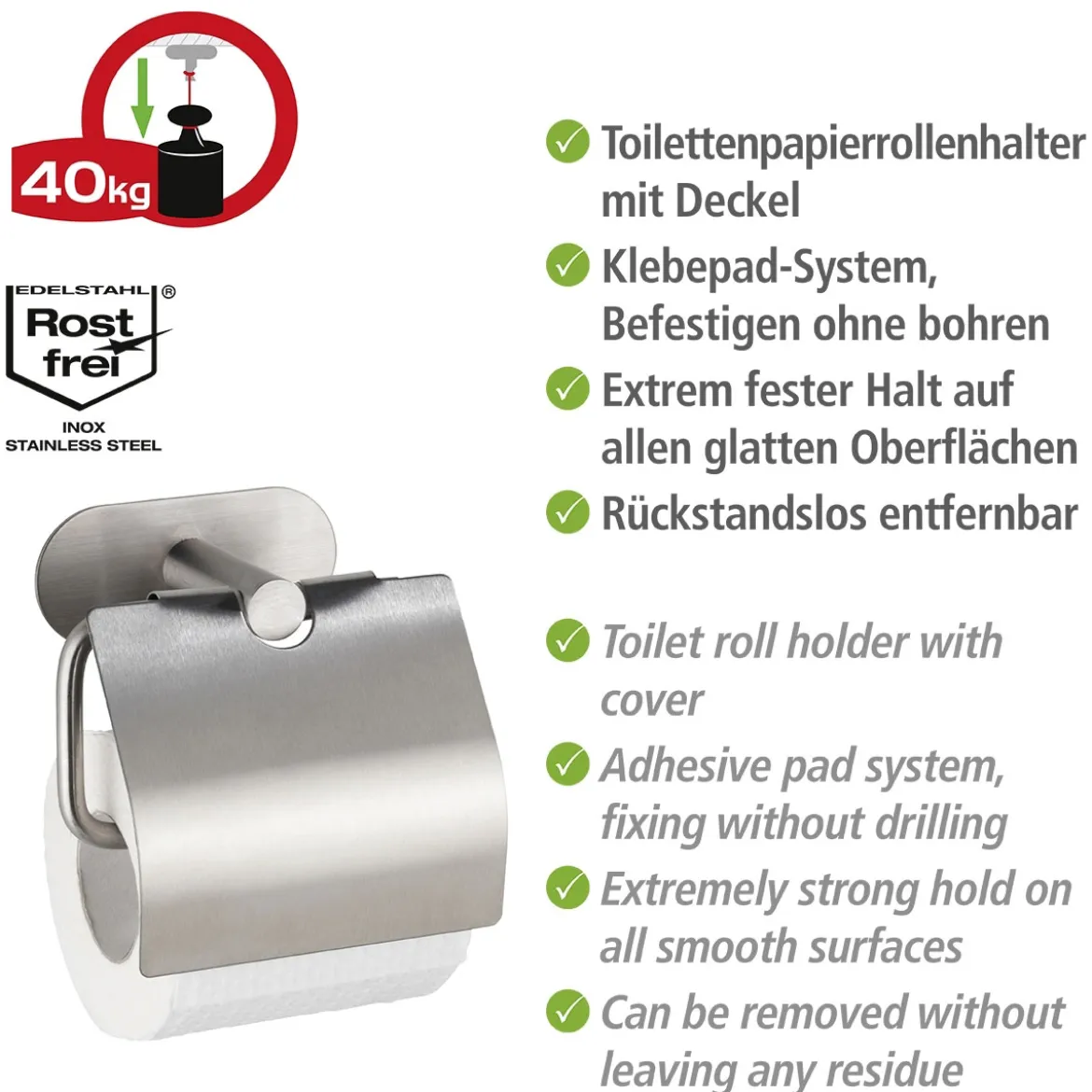 Toilettenpapierhalter mit Deckel OreaMatt Turbo-Lock Edelstahl