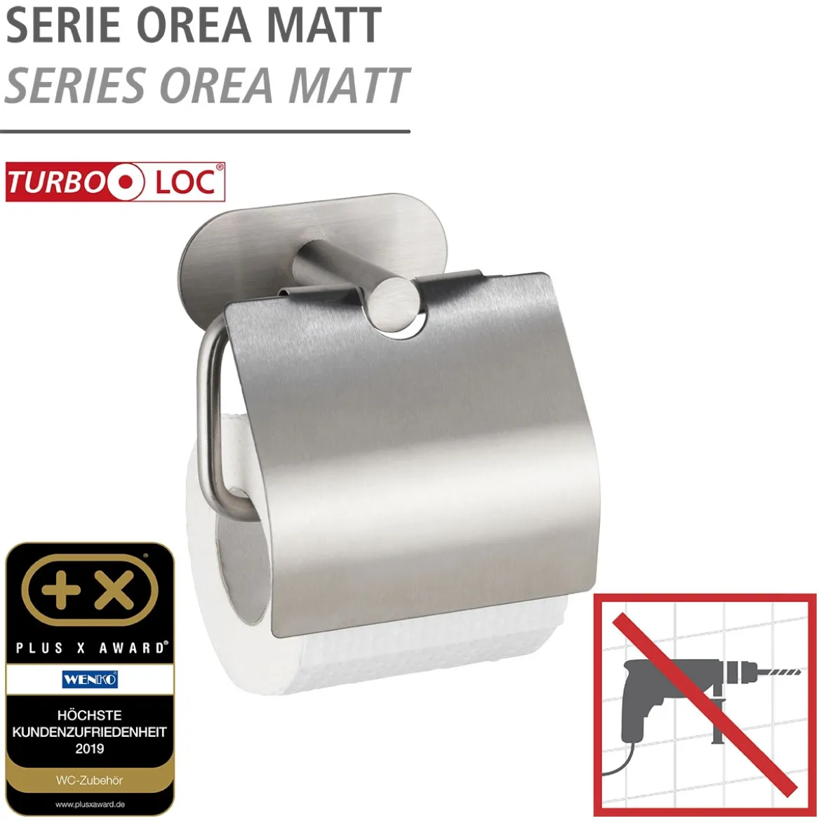 Toilettenpapierhalter mit Deckel OreaMatt Turbo-Lock Edelstahl