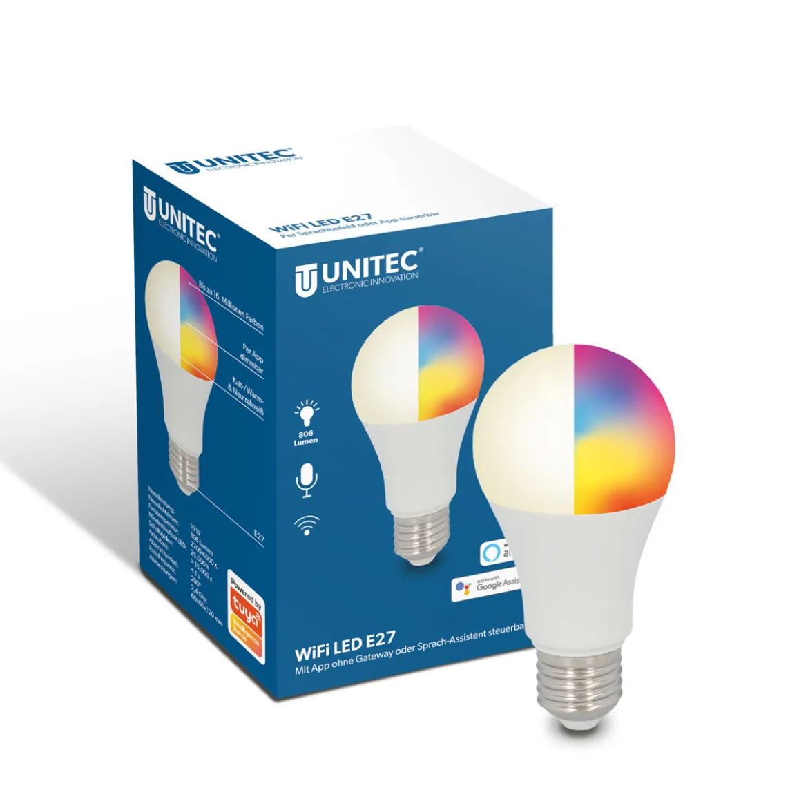 Unitec WIFI LED-Leuchtmittel Smart E27 10W RGB CCT dimmbar