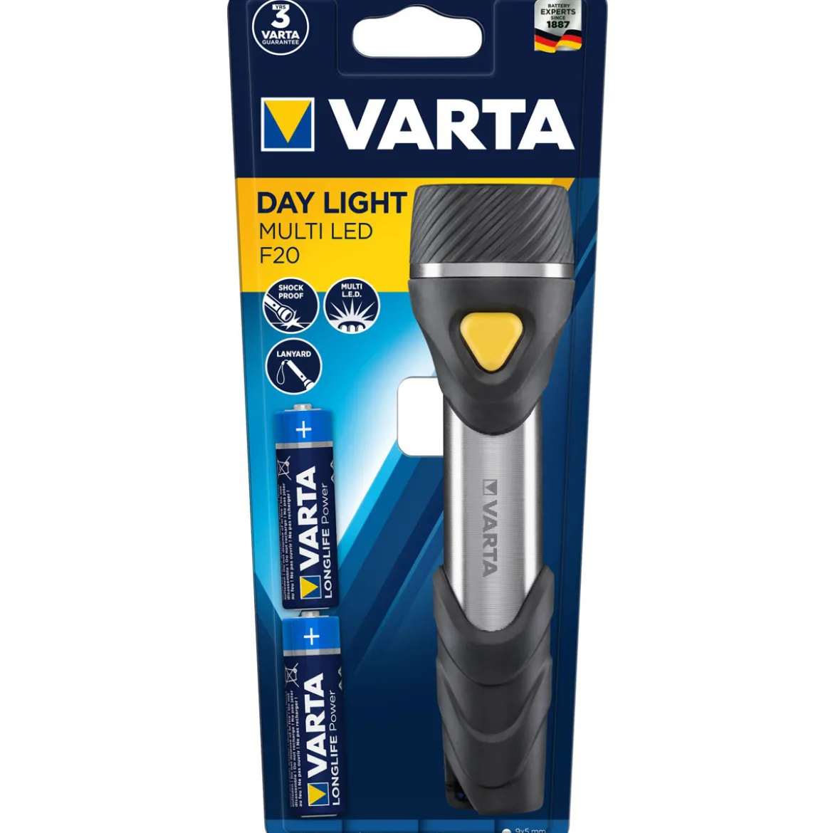 Varta LED-Taschenlampe Day Light Multi LED F20 mit Batterien schwarz