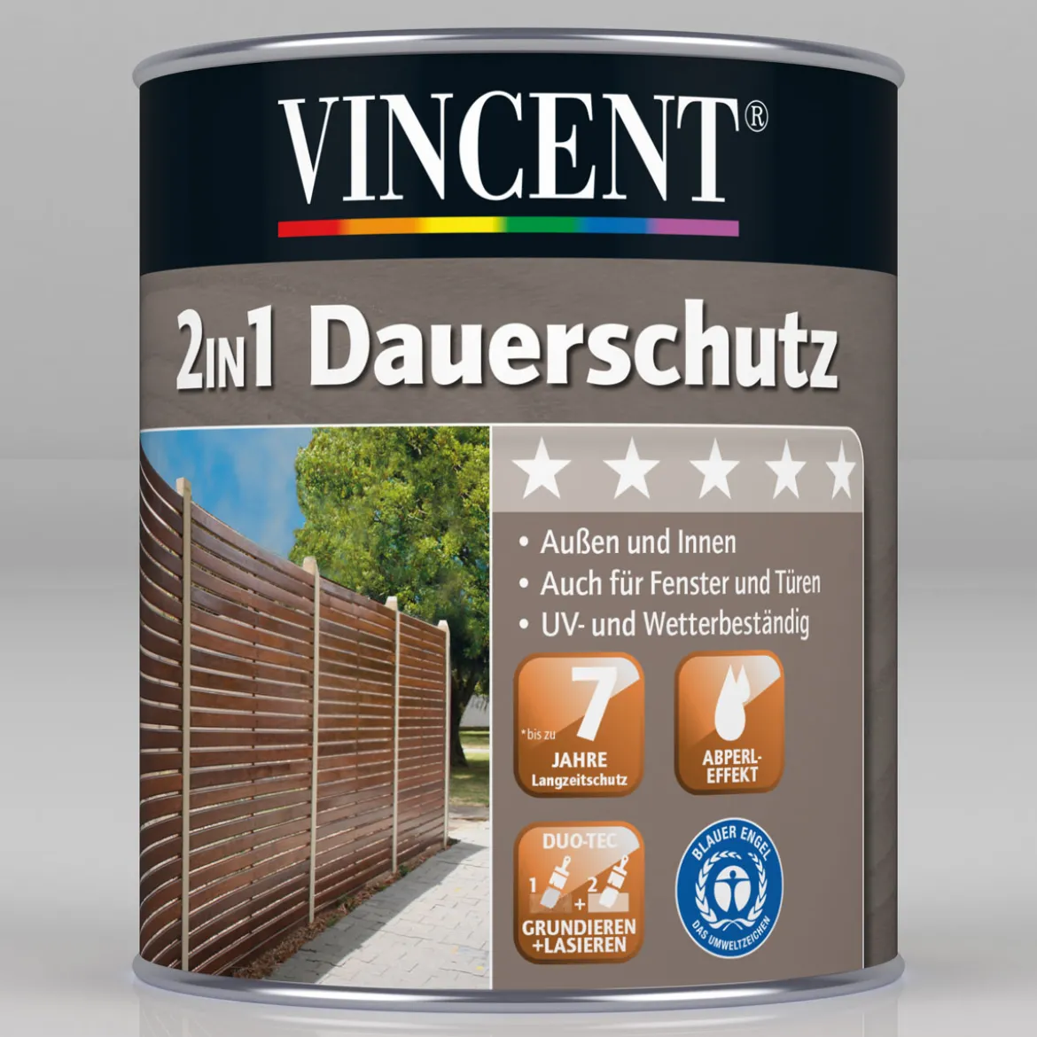 Vincent 2in1 Dauerschutz-Lasur Grau 0,375 L