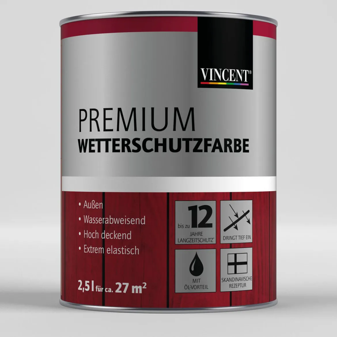 Vincent Premium Wetterschutzfarbe Silbergrau 2,5 L