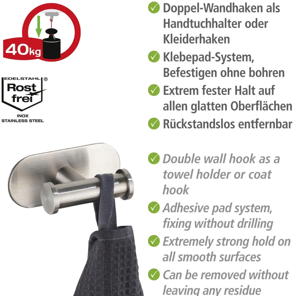 Wandhaken Duo Orea Matt Turbo-LockEdelstahl