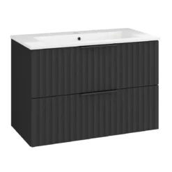 Waschtisch Amy, 80cm, Farbe: Matt-Schwarz, mit 2 Schubladen und Soft-Close-Funktion