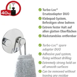 Wenko Adapter Duo Chrom Befestigen ohne bohren Turbo-Loc