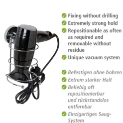 Wenko Haartrocknerhalter Befestigen ohne bohren Vacuum-Loc