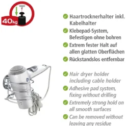 Wenko Haartrocknerhalter Befestigen ohne bohren Turbo-Loc