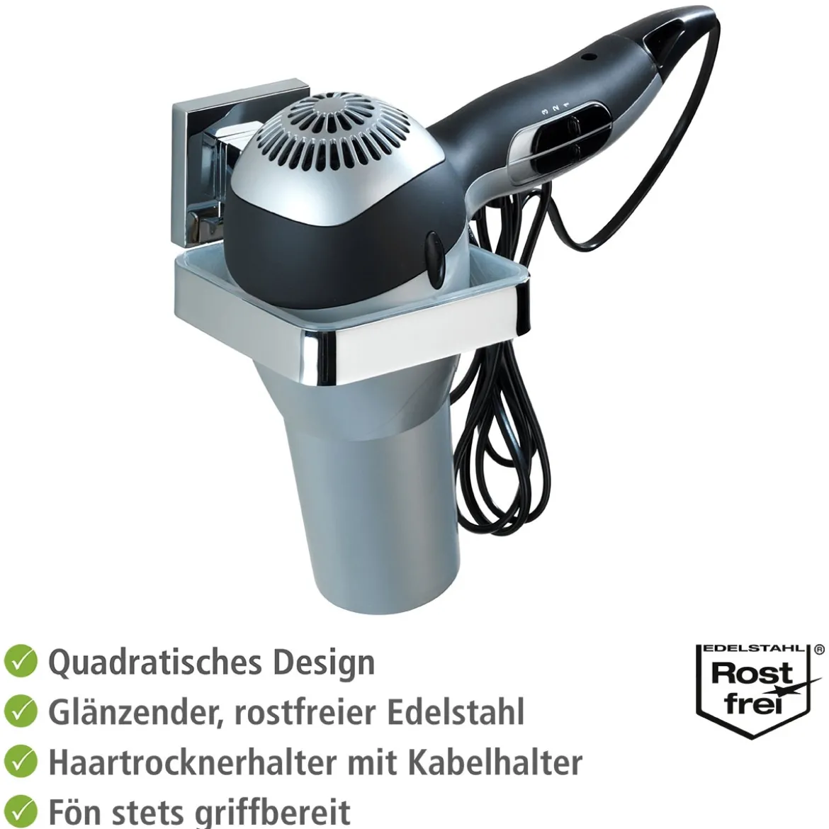 Wenko Haartrocknerhalter Quadro Befestigen ohne bohren Vacuum-Loc