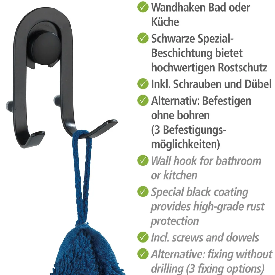 Wenko Wandhaken Classic Plus schwarz 2er Set