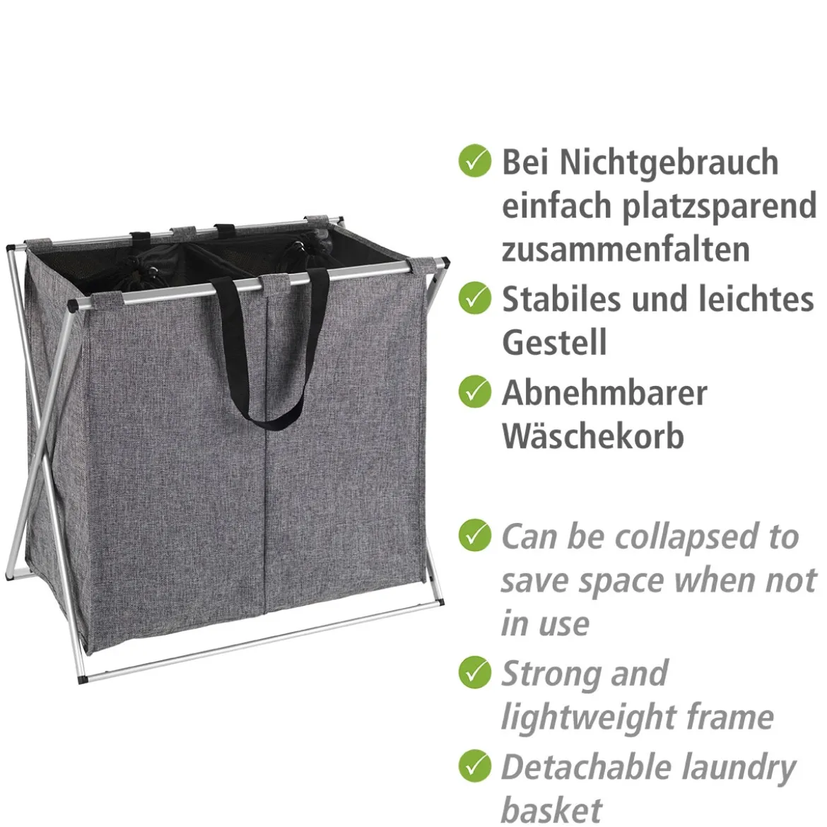 Wenko Wäschesammler Duo grau meliert 120 l