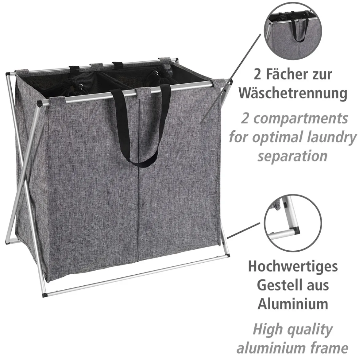 Wenko Wäschesammler Duo grau meliert 120 l