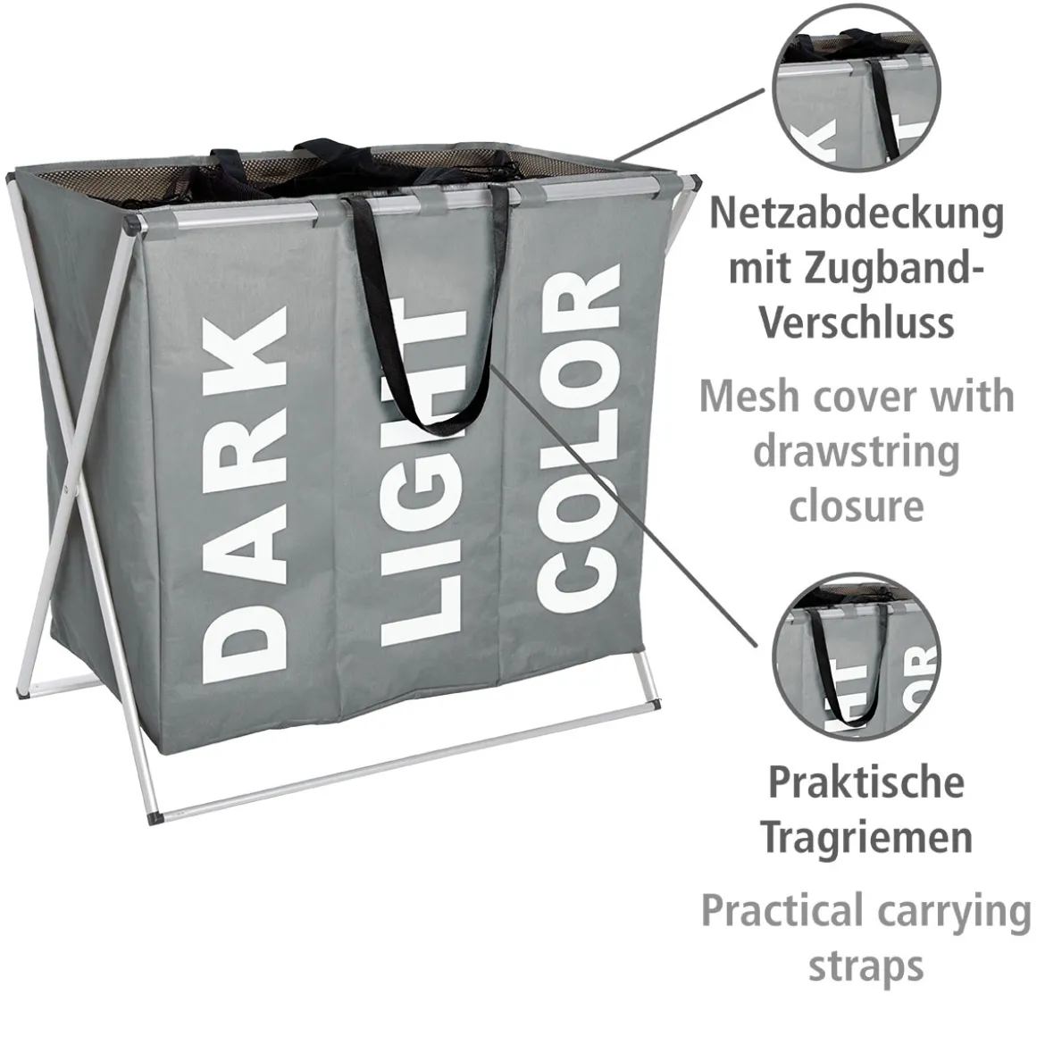 Wenko Wäschesammler Trio grau 130 l