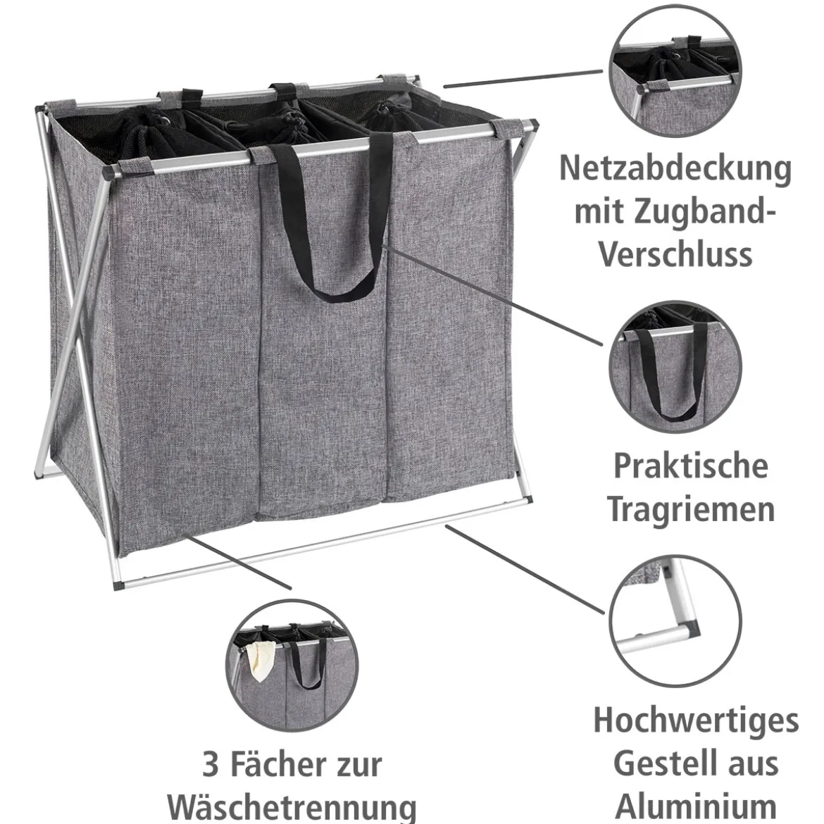 Wenko Wäschesammler Trio grau meliert 130 l