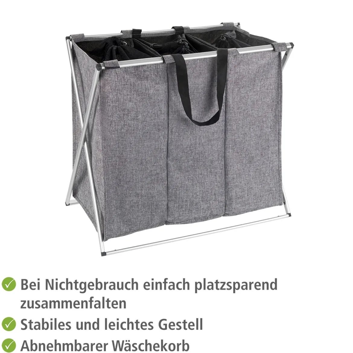 Wenko Wäschesammler Trio grau meliert 130 l