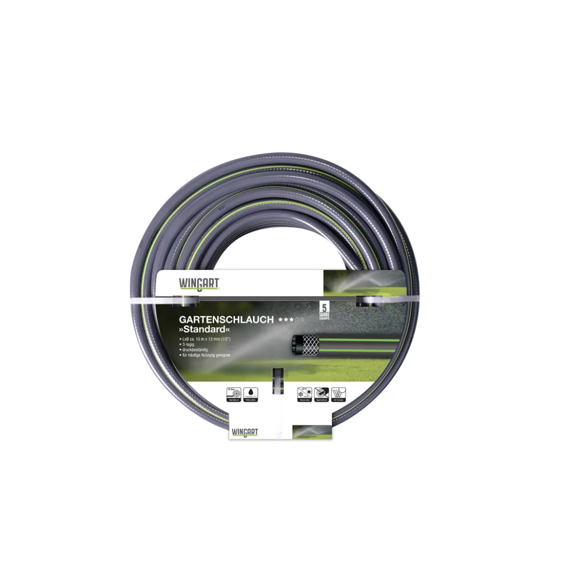 WingartGartenschlauch Standard grau mit grünen Streifen 1/2" 10 m